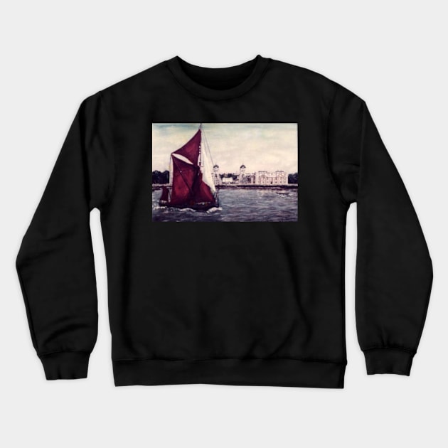 THAMES SAILING BARGE MAY, SAILING PAST GREENWICH NAVAL COLLEGE LONDON Crewneck Sweatshirt by MackenzieTar